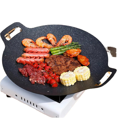 HKM-696339 Smokeless Indoor and Outdoor Metal BBQ Grill Pan with Heat-Resistant Griddle for Roasting and Frying