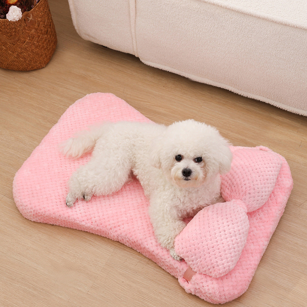 HKM-6965181 Calming Soft Plush Pet Bed Mat with Pillow for Dogs and Cats - Large Size
