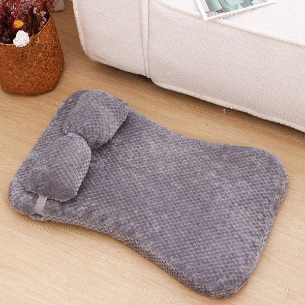 HKM-6965181 Calming Soft Plush Pet Bed Mat with Pillow for Dogs and Cats - Large Size