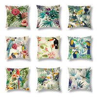 HKM-696531 Tropical Series Linen Cushion Cover with Plant and Flower Print, 45x45cm