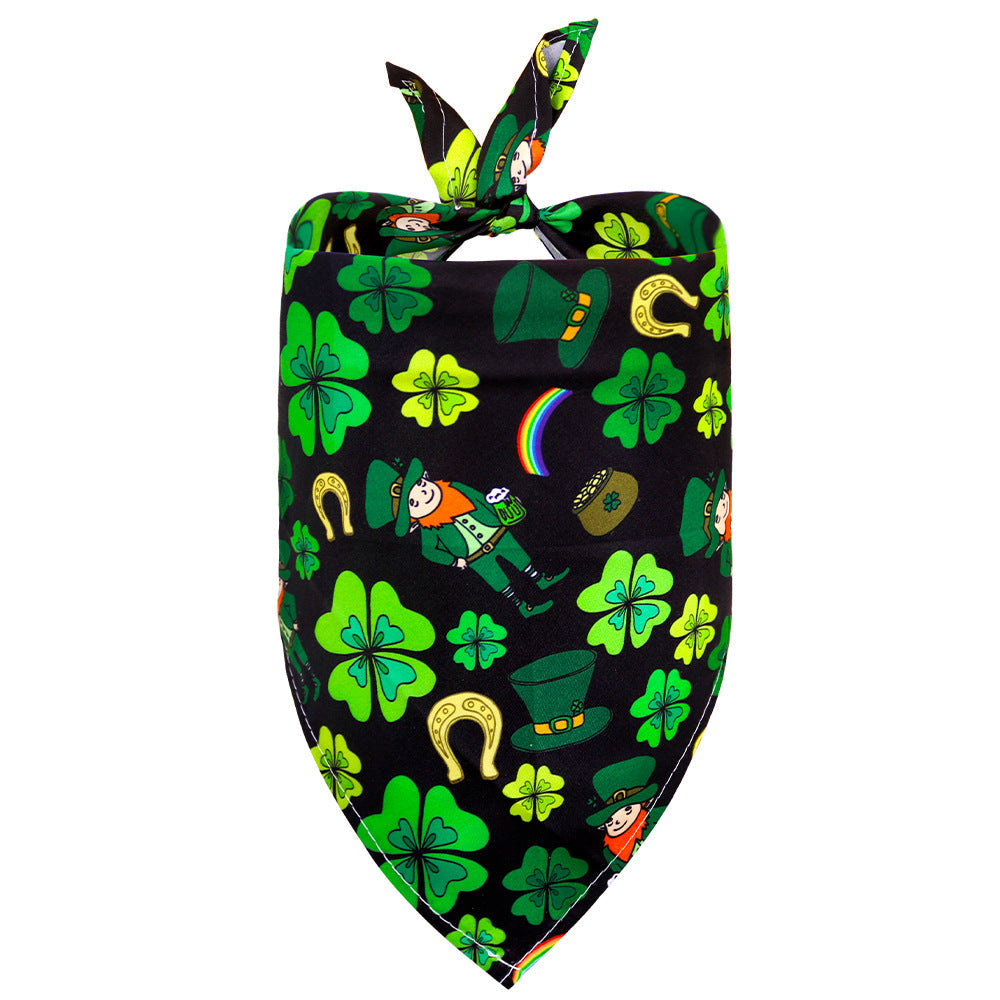 HKM-6965693 Lucky Clover Triangle Dog Scarf for Pets - Stylish Polyester Accessory in Various Patterns and Sizes