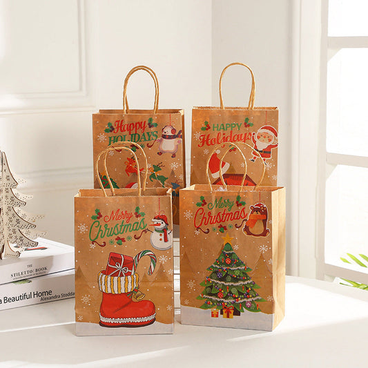 HKM-696595 Christmas Elk Snowflake Gift Bags - Kraft Paper Rope Bags in Various Sizes