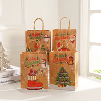 HKM-696595 Christmas Elk Snowflake Gift Bags - Kraft Paper Rope Bags in Various Sizes