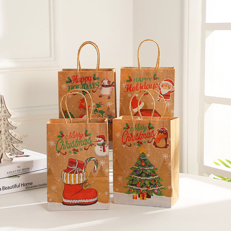 HKM-696595 Christmas Elk Snowflake Gift Bags - Kraft Paper Rope Bags in Various Sizes