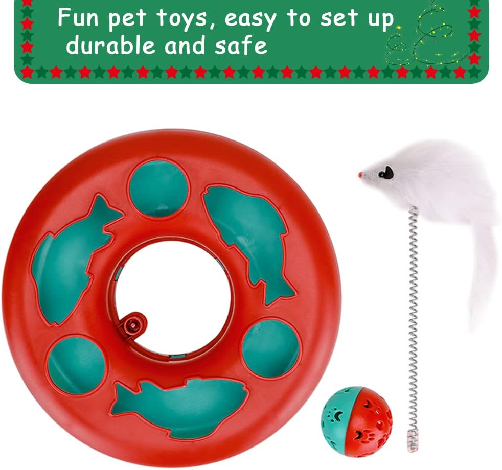 HKM-6966589 Interactive Cat Toy Tower with Tracks, Teaser Mouse, and Exercise Balls for Indoor Cats