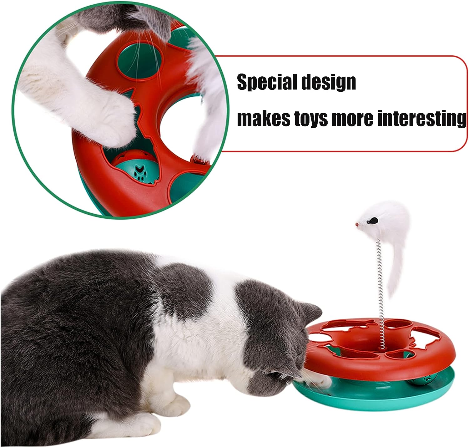 HKM-6966589 Interactive Cat Toy Tower with Tracks, Teaser Mouse, and Exercise Balls for Indoor Cats