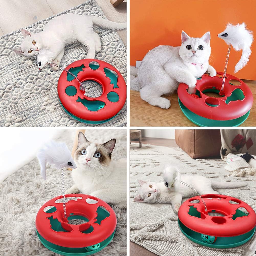HKM-6966589 Interactive Cat Toy Tower with Tracks, Teaser Mouse, and Exercise Balls for Indoor Cats