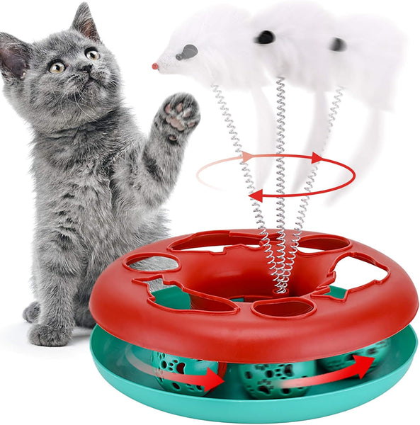 HKM-6966589 Interactive Cat Toy Tower with Tracks, Teaser Mouse, and Exercise Balls for Indoor Cats