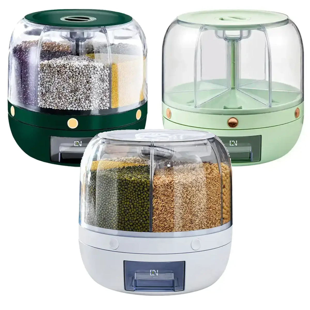 HKM-696723 Moisture-Proof 6-Grid Rotating Rice and Cereal Storage Container