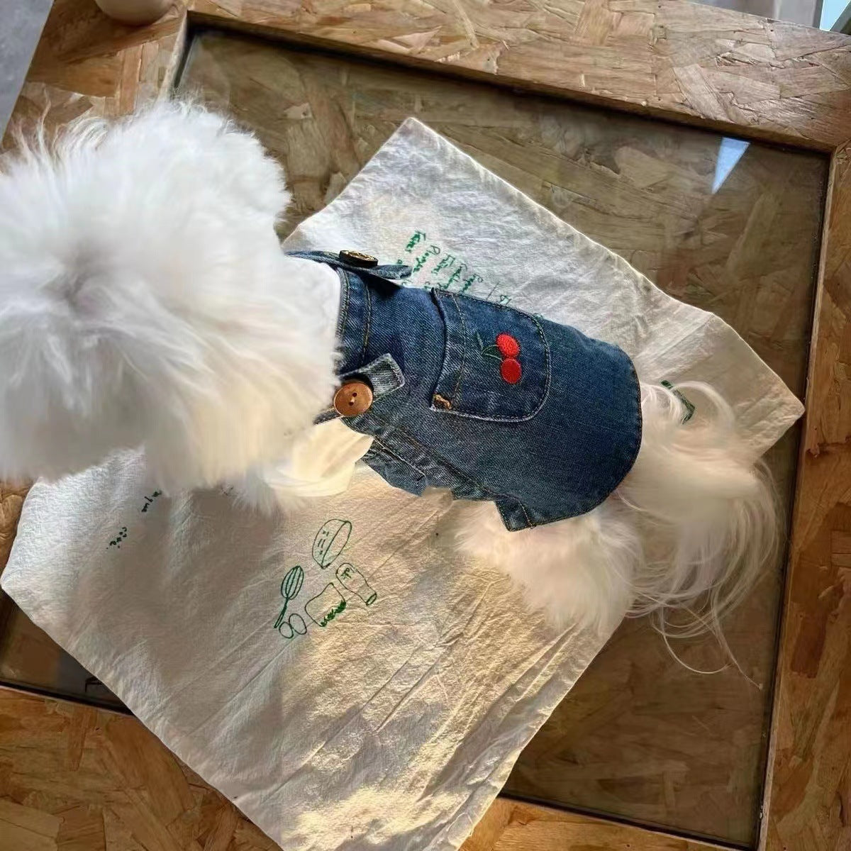 HKM-6967869 Cherry Denim Skirt for Small Dogs and Cats - Lightweight and Stylish Pet Clothing for Spring and Summer