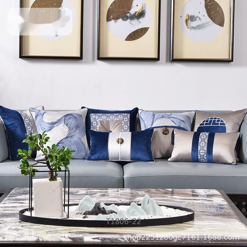 HKM-696787 Chinese Blue Ink Painting Pillow Cover - Multiple Patterns Available, 30x50CM & 45x45CM