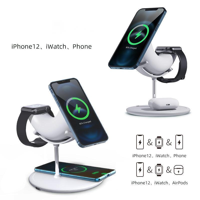 HKM-696851 15W Three-in-One Magnetic Wireless Charger with Indication Function - Compatible with Type-C