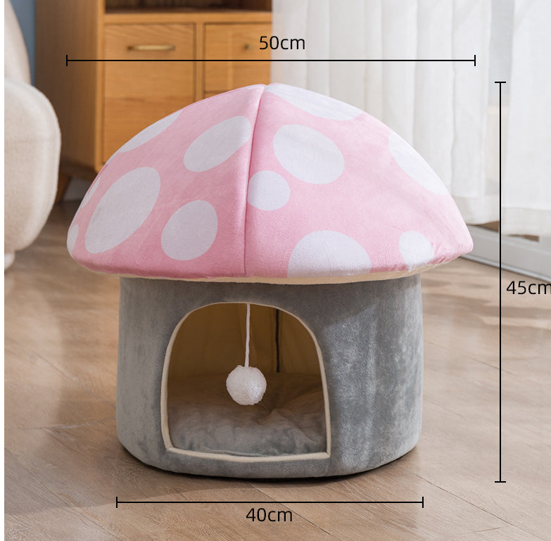HKM-6969149 Cartoon Mushroom Removable and Washable Soft Pet Bed in Green and Pink