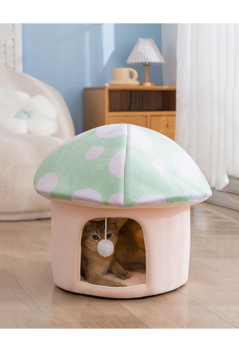HKM-6969149 Cartoon Mushroom Removable and Washable Soft Pet Bed in Green and Pink