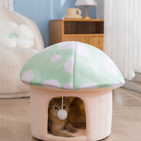 HKM-6969149 Cartoon Mushroom Removable and Washable Soft Pet Bed in Green and Pink