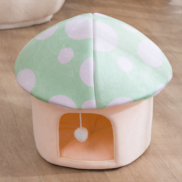 HKM-6969149 Cartoon Mushroom Removable and Washable Soft Pet Bed in Green and Pink