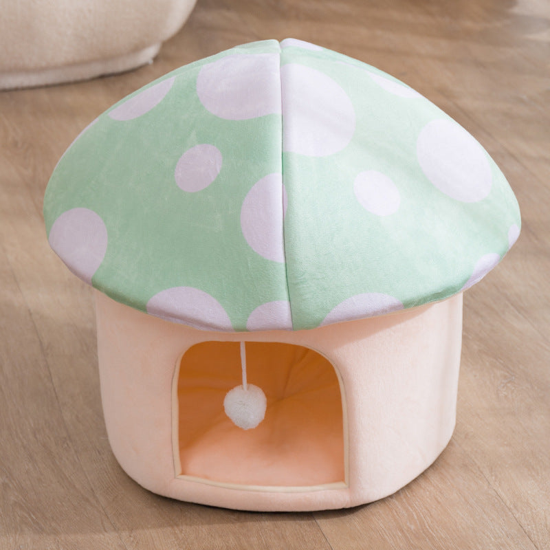 HKM-6969149 Cartoon Mushroom Removable and Washable Soft Pet Bed in Green and Pink