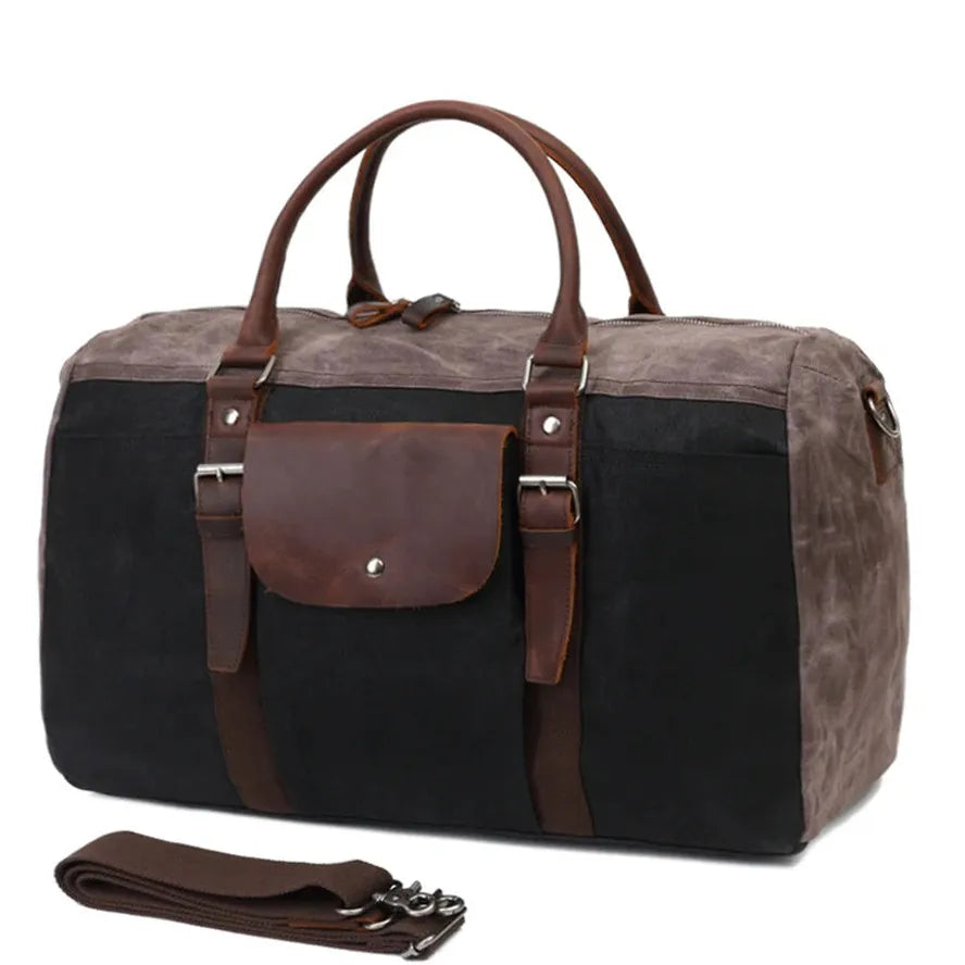 HKM-697043 Large Capacity Waterproof Canvas Travel Bag - Retro Portable Boarding Duffel Bag