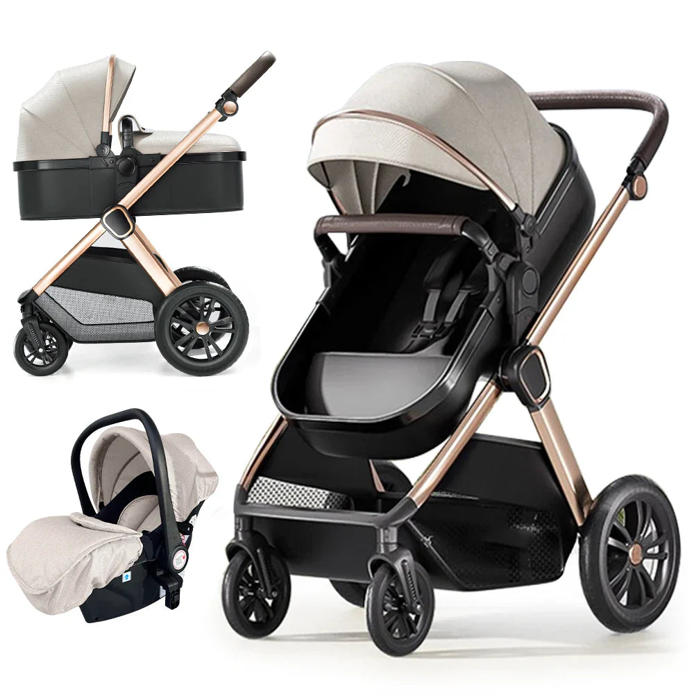 HKM-697171 3 in 1 Baby Stroller Pram with Car Seat - Luxury Lightweight Pushchair for Infants and Toddlers