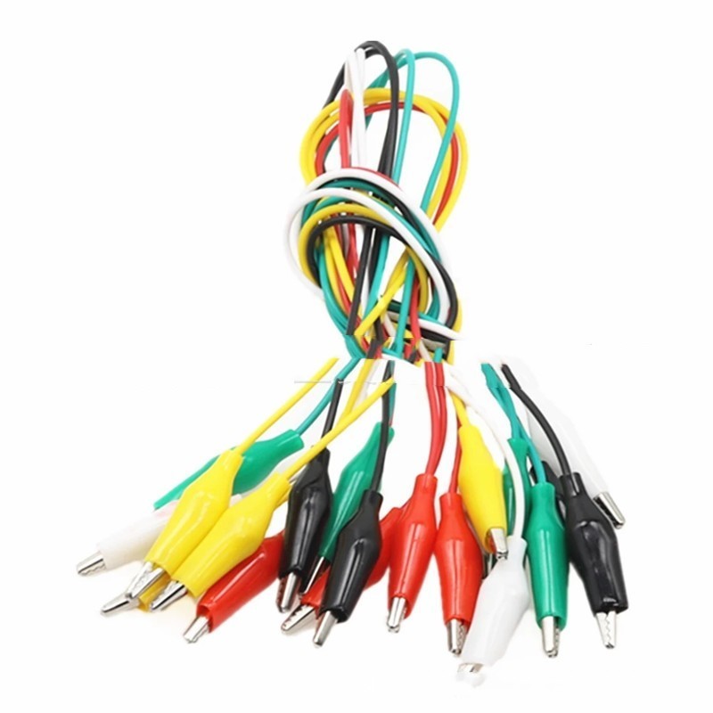 HKM-697171 Crocodile Clamp Test Lines - 5 Color Bundle, 35mm & 45mm Clips, PVC Casing, 10 Wires Total