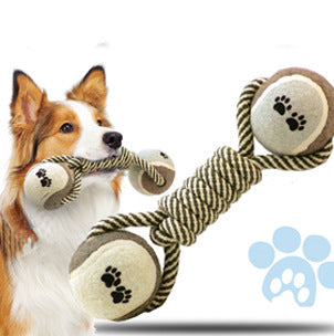 HKM-697171 Durable Cotton Rope Dumbbell and Tennis Ball Chew Toy for Pets - Teeth Cleaning and Chewing Satisfaction