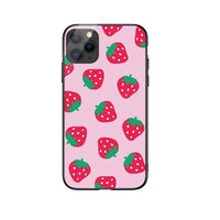 HKM-697235 Cute Pink Strawberry Tempered Glass Phone Case for Apple Models 6/7/8/11/XS Max/XR