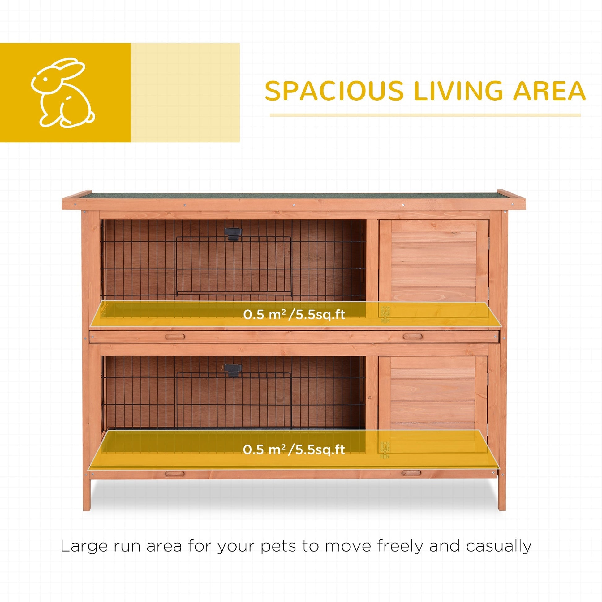 HKM-6972733 Large 2-Story Rabbit Hutch with Lockable Doors and Easy-Clean Trays for Small Animals