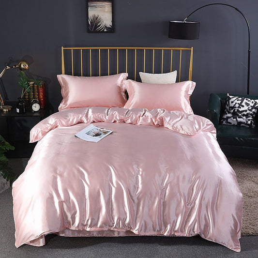 HKM-697299 Simple Pure Color Ice Silk Bedding Set – Multiple Sizes & Elegant Designs
