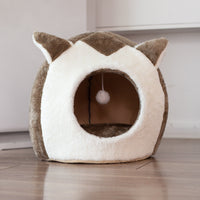 HKM-6973117 Removable and Washable Cartoon Cat House for Small Pets - Brown
