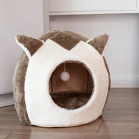 HKM-6973117 Removable and Washable Cartoon Cat House for Small Pets - Brown