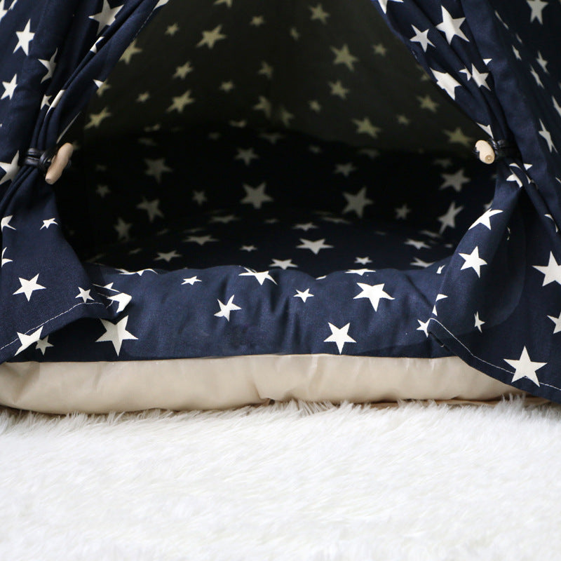 HKM-6973885 Cozy Canvas Pet Tent with Removable Cushion for Small and Medium Dogs