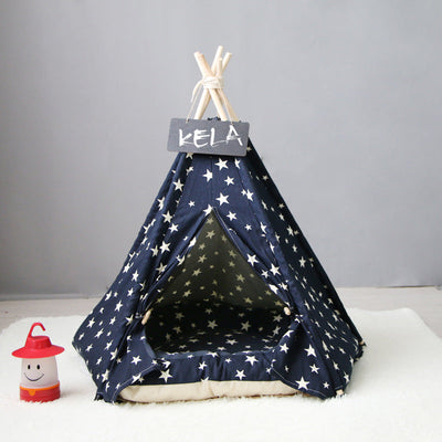 HKM-6973885 Cozy Canvas Pet Tent with Removable Cushion for Small and Medium Dogs
