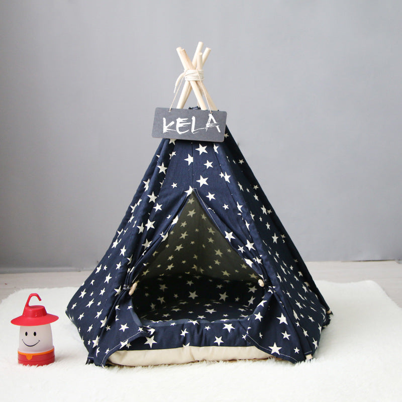 HKM-6973885 Cozy Canvas Pet Tent with Removable Cushion for Small and Medium Dogs