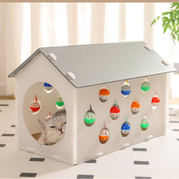 HKM-6974141 Cat Scratch Board with Integrated Nest and Toy Tunnel for Playful Cats