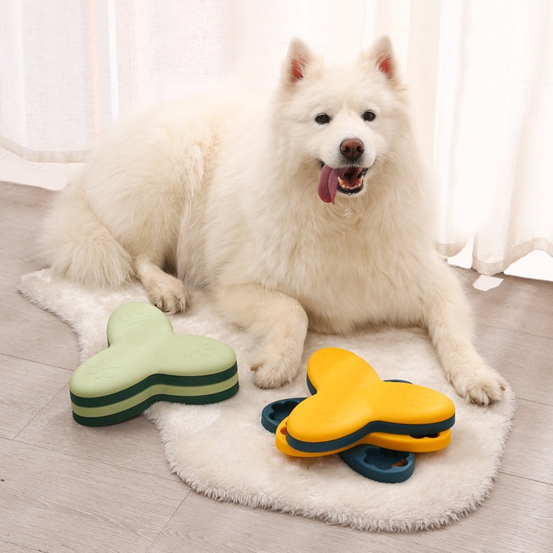 HKM-697427 Interactive Dog Feeding Toy - Whirlwind Educational Slow Food Plate, 24.5cm, Yellow/Blue, Green