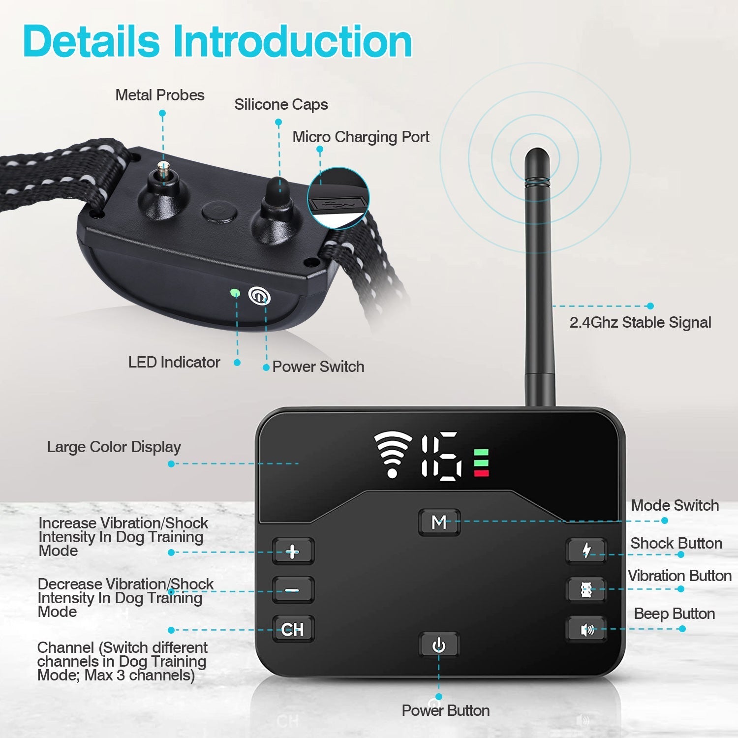 HKM-6974525 Wireless Electric Dog Fence and Training Collar System with Two Receiver Collars for Small to Large Dogs