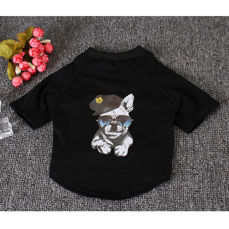 HKM-6974653 Cotton Dog T-Shirt for Pets - Two-Legged Wear in Black and White