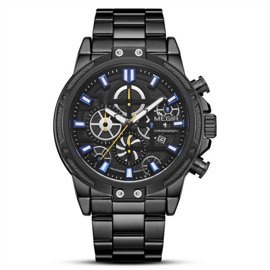 HKM-697491 Men's Quartz Chronograph Watch with Luminous Display and Stainless Steel Band