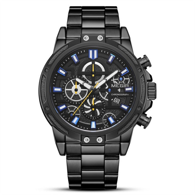 HKM-697491 Men's Quartz Chronograph Watch with Luminous Display and Stainless Steel Band