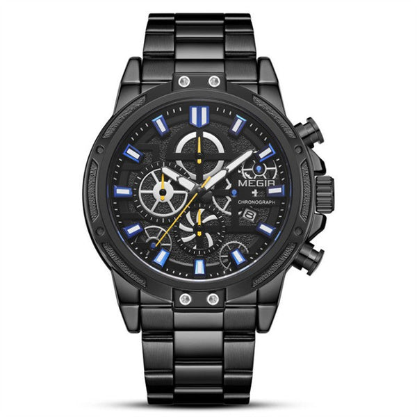 HKM-697491 Men's Quartz Chronograph Watch with Luminous Display and Stainless Steel Band