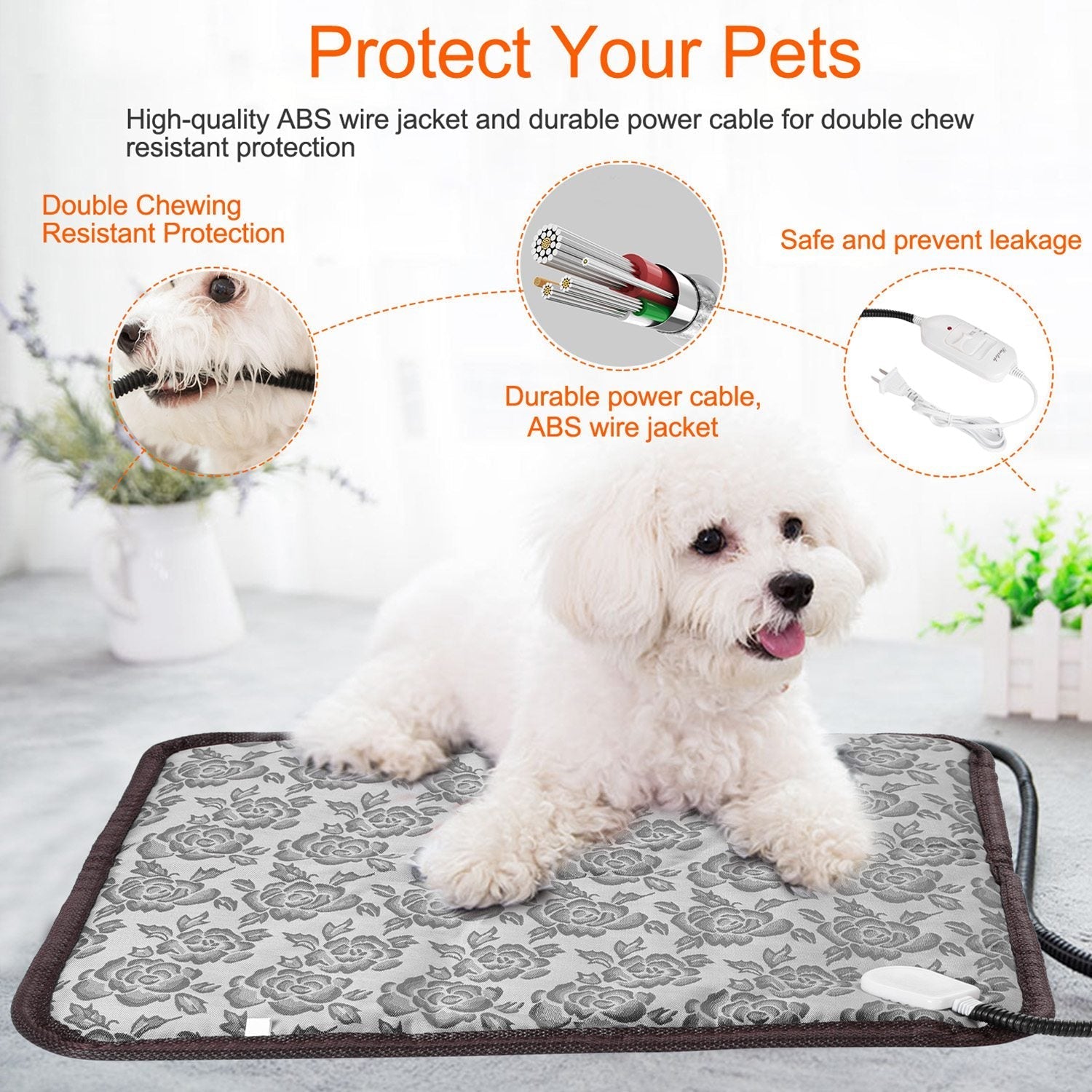 HKM-6976701 Pet Heating Pad for Dogs and Cats - Waterproof, Adjustable Temperature, Chew Resistant Cord, Rapid Heating