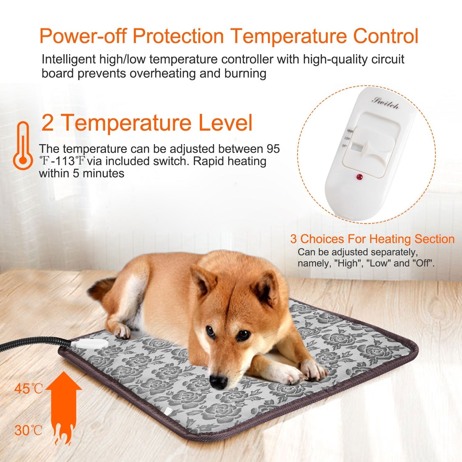 HKM-6976701 Pet Heating Pad for Dogs and Cats - Waterproof, Adjustable Temperature, Chew Resistant Cord, Rapid Heating