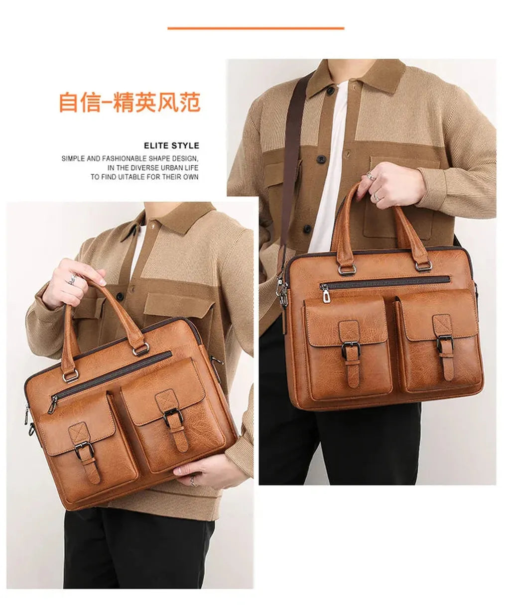 HKM-697683 Business Single Shoulder PU Leather Briefcase for Men - Versatile Laptop Bag