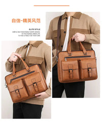 HKM-697683 Business Single Shoulder PU Leather Briefcase for Men - Versatile Laptop Bag