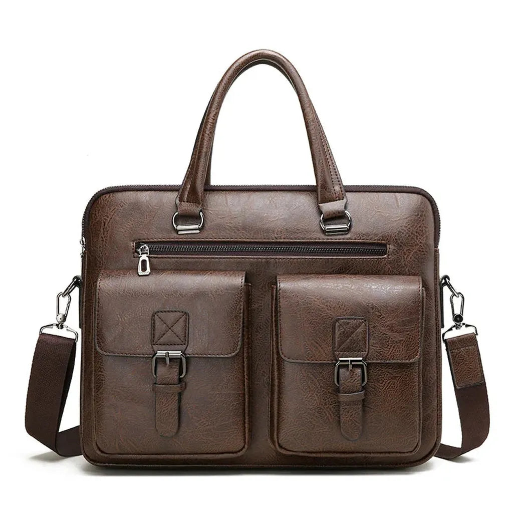 HKM-697683 Business Single Shoulder PU Leather Briefcase for Men - Versatile Laptop Bag