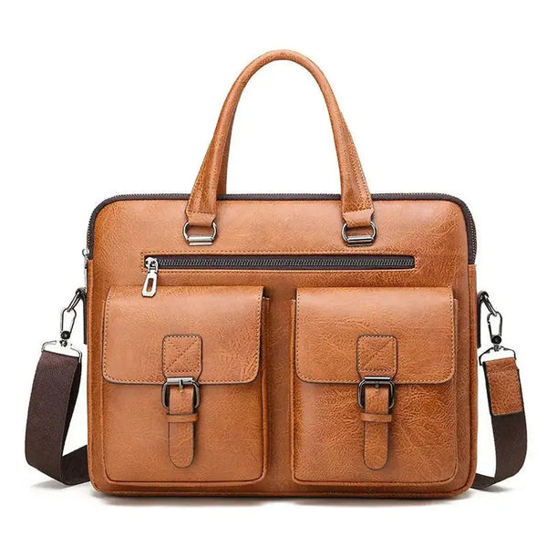 HKM-697683 Business Single Shoulder PU Leather Briefcase for Men - Versatile Laptop Bag