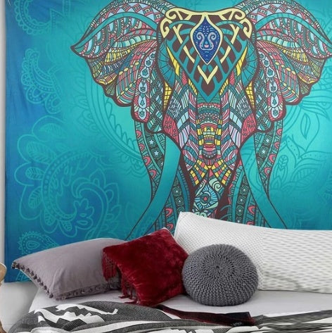 HKM-697683 Turquoise Elephant Tapestry - 100% Polyester Wall Hanging Decor