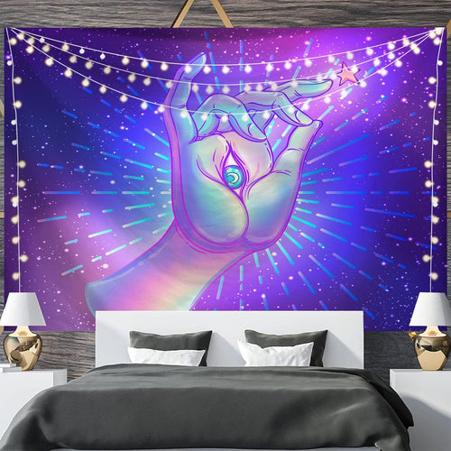 HKM-697811 Geometric Abstract Fluorescent Effect Tapestry - Rectangular Polyester Fiber Wall Hanging, Multiple Colors Available