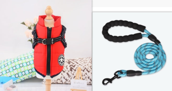 HKM-6979261 Waterproof Winter Dog Coat with Harness for Large and Small Breeds, Available in Red, Navy Blue, and Army Green