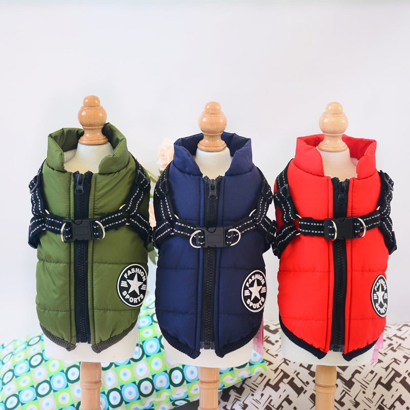 HKM-6979261 Waterproof Winter Dog Coat with Harness for Large and Small Breeds, Available in Red, Navy Blue, and Army Green